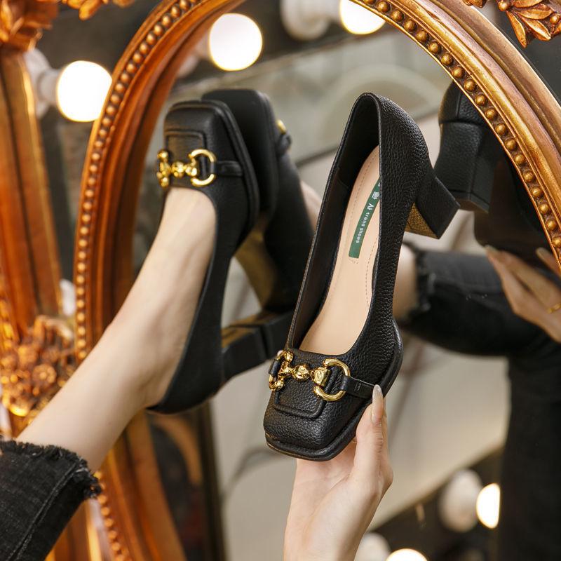 Женские туфли-лодочки Туфли Ретро Женская обувь Квадратная головка Новые женские туфли Мэри Джейн с неглубоким носком на высоком каблуке Сексуальные женские повседневные туфли