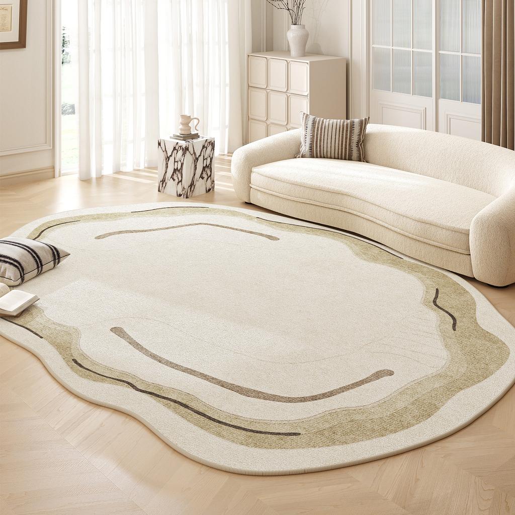 Irregular Cream Style Carpets for Living Room Fluffy Soft Floor Mat Light Luxury Bedroom Decor Line Carpet Thick Study Plush Rug