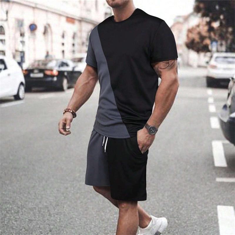 Летний быстросохнущий комплект с камуфляжным принтом и круглым воротником, классический мужской спортивный комплект из 2 предметов: короткий рукав и шорты для занятий фитнесом в спортзале