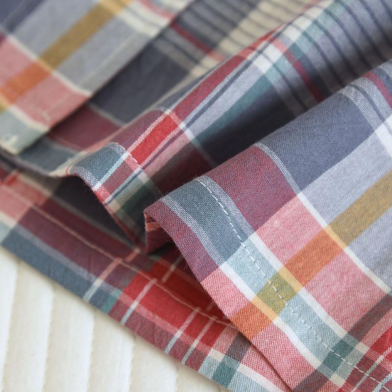 Весна / Осень Простая Пижама из стираного хлопка, женские брюки с длинными рукавами, домашняя одежда, свободный повседневный комплект из 2 предметов в клетку с лацканами