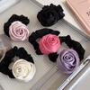 Korean Pink Rose Satin Flower Elastic Hair Bands Hair Scrunchies For Women Elegant Big Flower Hair Rubber Bands Hair Accessories