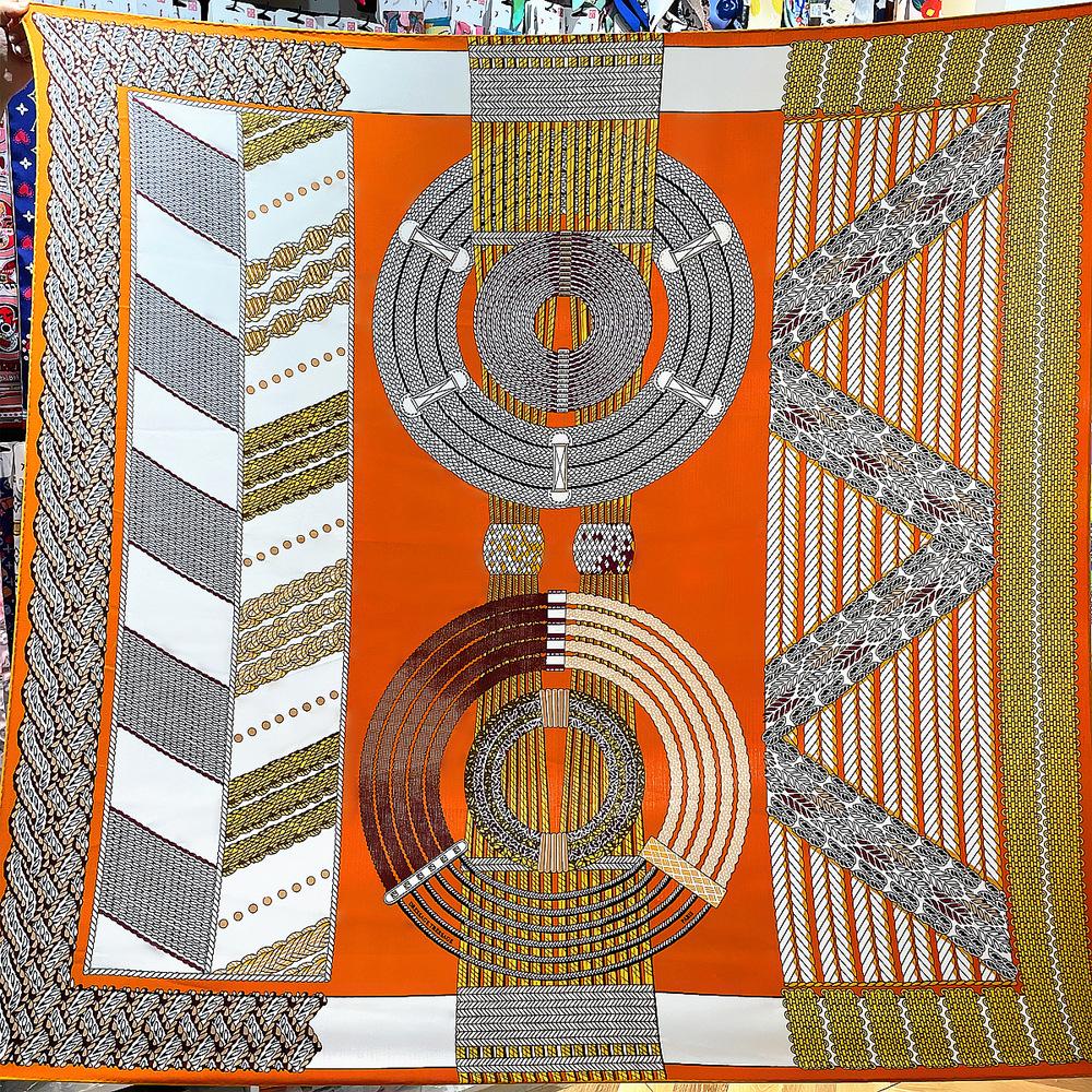 130cm Imitation Silk Cashmere Square Scarf Shawl Winter Scarf Women Brand Luxury Geometric Rope Scarves Wraps Pashmina Hijab