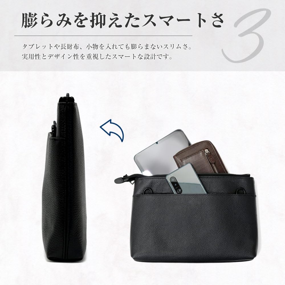 Сумка-клатч Veil Sacoche из натуральной кожи, тонкая, маленькая, 2WAY Brand Leather Navy [BEEL] Мужская