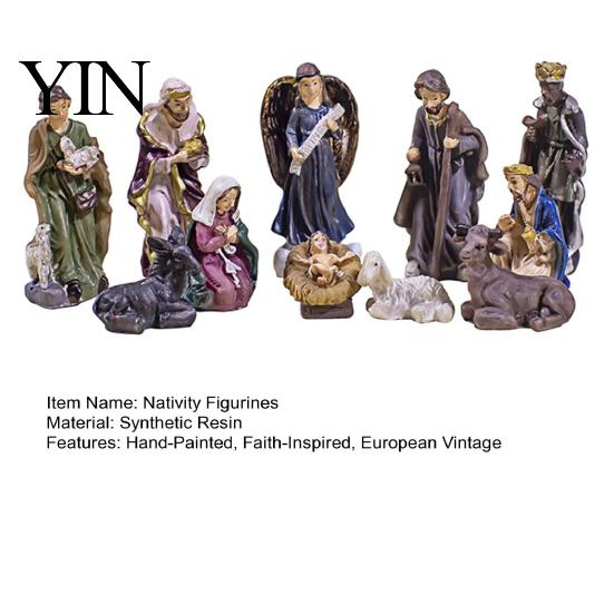Hand Painted Resin Figures 11 Pcs Christmas Nativity Scene Set, Mini Figurines Tabletop Decor, Jesus Birth Decor Holy Family Angel Shepherd