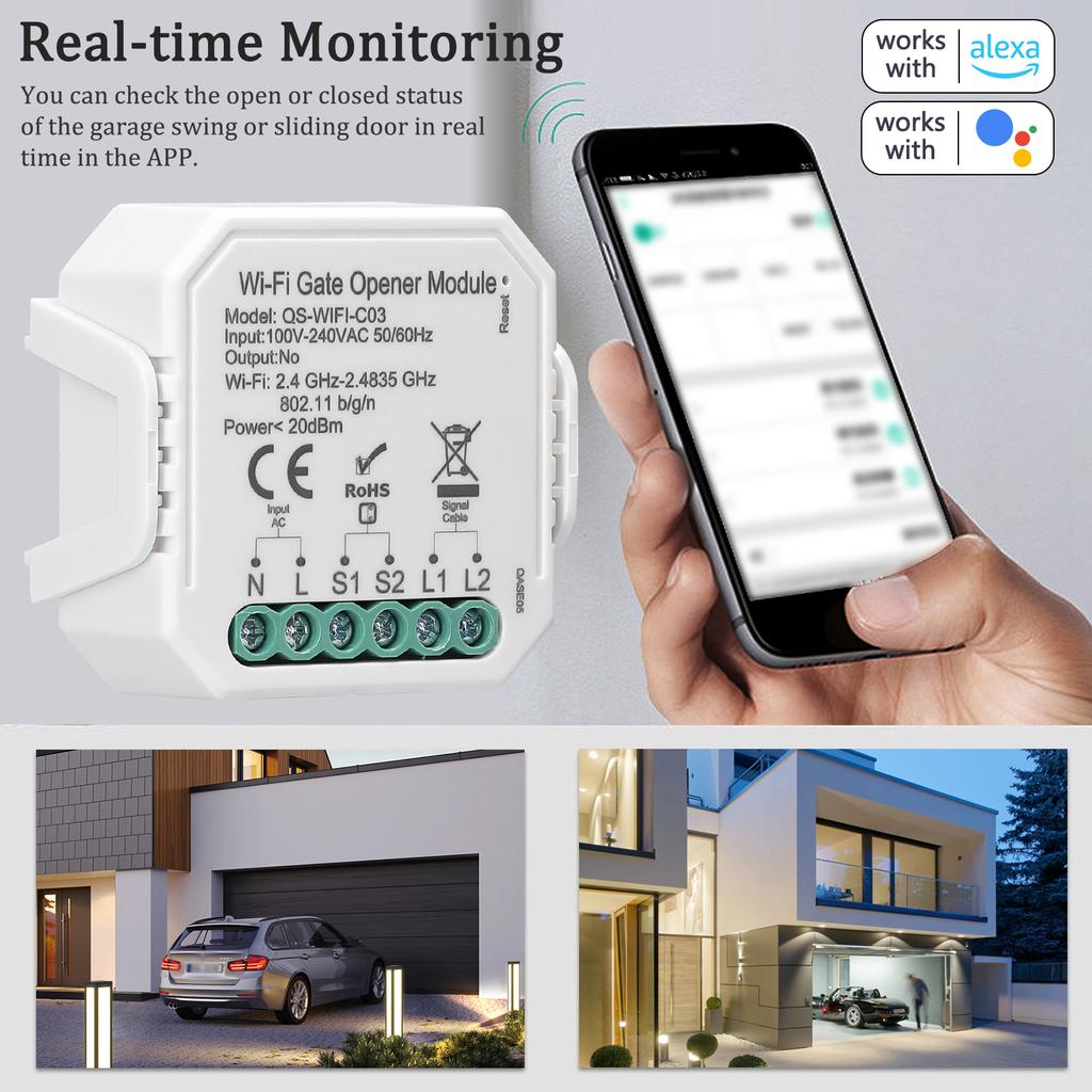 Контроллер открывания гаражных ворот Tuya Wi-Fi, мобильный телефон, удаленное управление через приложение, совместимое с Alexa