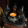 Halloween Black Cats Candle Holder Gothic Resin Cat with Witch Hat Statue Tea Light Holder for Indoor Party Mantel Coffee Table Centerpiece