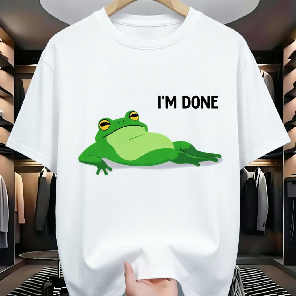 Cartoon Green Frog with Im Done Quote Summer Fashion TShirt Unisex WoUnisex Casual Loose Cotton Streetwear Tee