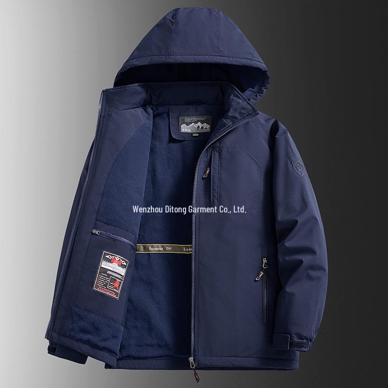 Men's Fleece-Lined Thick Jacket: Autumn/Winter Warm, Plus Size, Windproof & Waterproof Outdoor Coat.