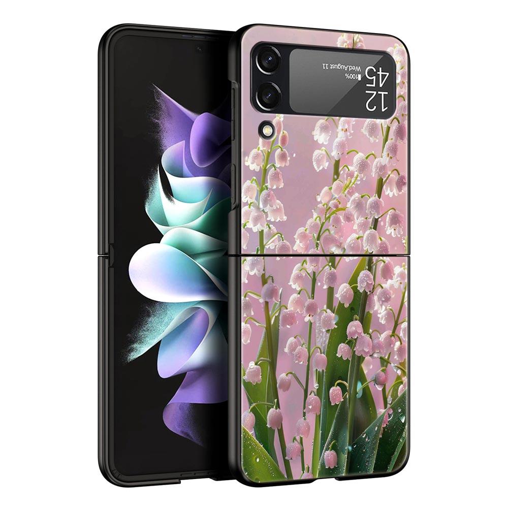 Прозрачный жесткий чехол для телефона с рисунком Ландыш для Samsung Galaxy Z Flip 7 6 5 4 Черная крышка для Galaxy Z Flip3 Складная сумка