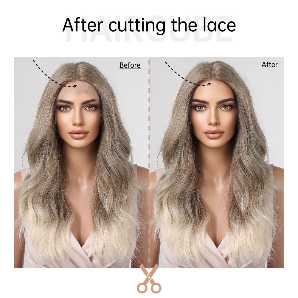 ALAN EATON Синтетический передний парик с кружевом Длинные волнистые парики Ombre Grey to Blonde Ежедневно для женщин Высокая плотность Термостойкие волосы