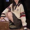 Preppy Style Polo-Neck Sweaters Autumn Winter Casual Striped Female Clothing Contrasting Colors Chic Embroidery Knitted Jumpers