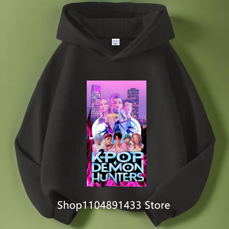 Kpop Demon Hunters Kids Logo Merch Hoodies Girls Boys Athletic Sweatshirt Long Sleeve Casual Pullover Without Drawstring Hoodie