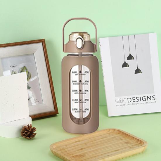 Стеклянная бутылка для воды 56 унций с соломинкой, отметкой времени, не содержит БФА, мотивационный кувшин для воды полгаллона для спортзала