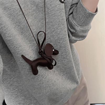 Коричневая кожа Такса Длинная цепочка-свитер Ожерелье Ожерелье с подвеской для женщин Дизайн K-pop Ювелирные изделия Модные аксессуары