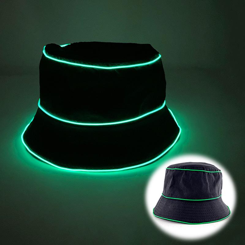 Adult LED Light-Up Flat Top Sun Hat Unisex Logo Embroidery Bucket Cap Solid Color Promotional Gift