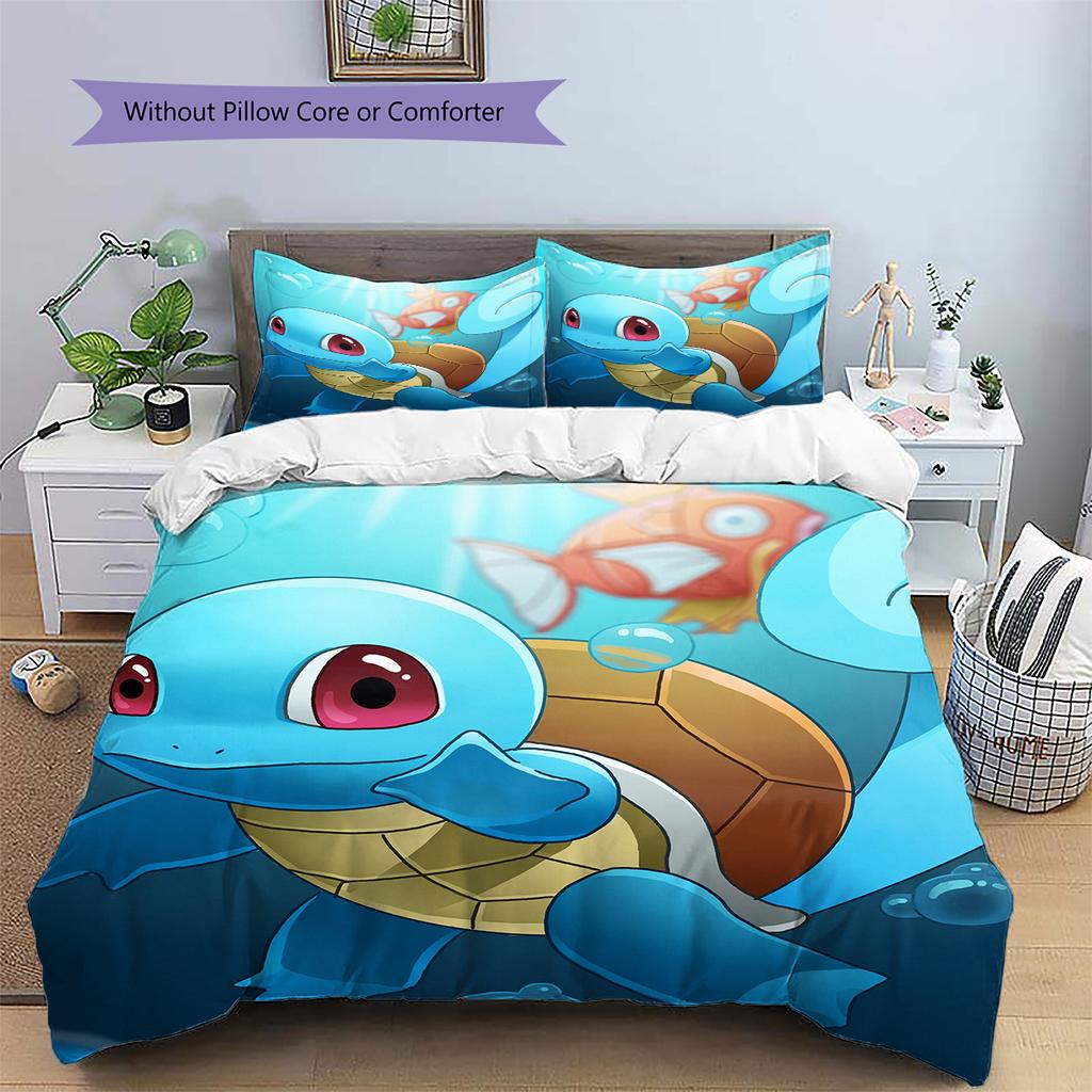 Squirtle Cartoon Pattern Bedding Home Decoration Birthday Gift (1 * duvet cover + 2 * pillowcase, without core)