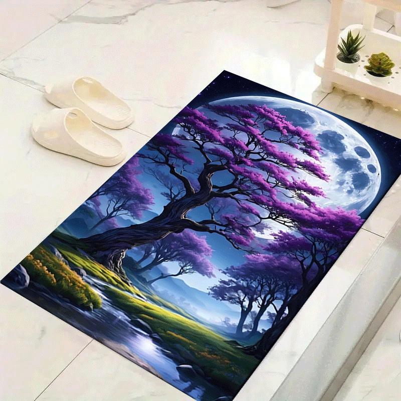1pc Cherry Blossom Tree Design Indoor Area Rug - Soft, Anti-Slip, and Durable Gaming Room Decor for Bedroom