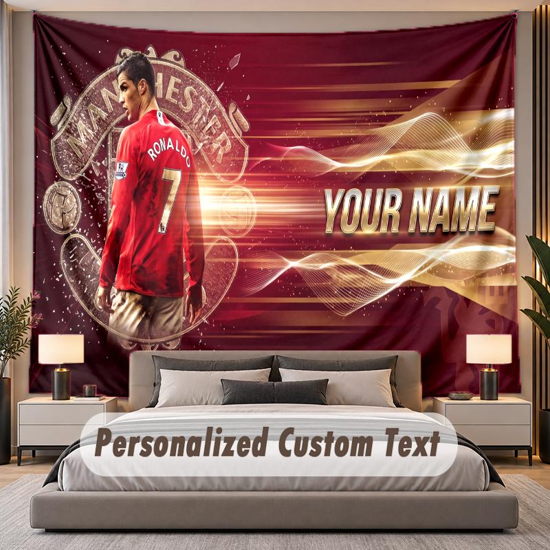 Custom Name Text Tapestry Cristiano Ronaldo Personalized Polyester Wall Tapestry For Bedroom And Room