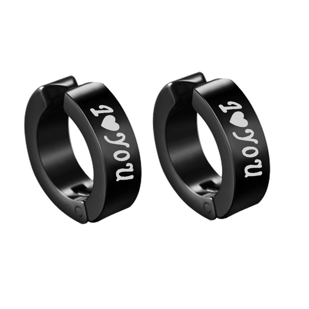 2pieces Punk Titanium Steel Ear Clip Earrings For Men Women Print Pattern Black No Pierced Fake Ear Circle New Pop Jewelry