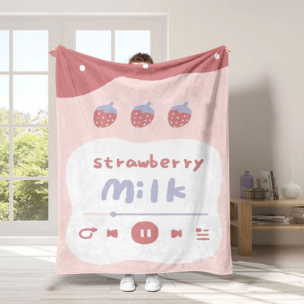 Cute Strawberry Cow Printed Blanket for Sofa Bed Travel Camping Living Room Office Conditioning Blanket for All Seasons Gifts