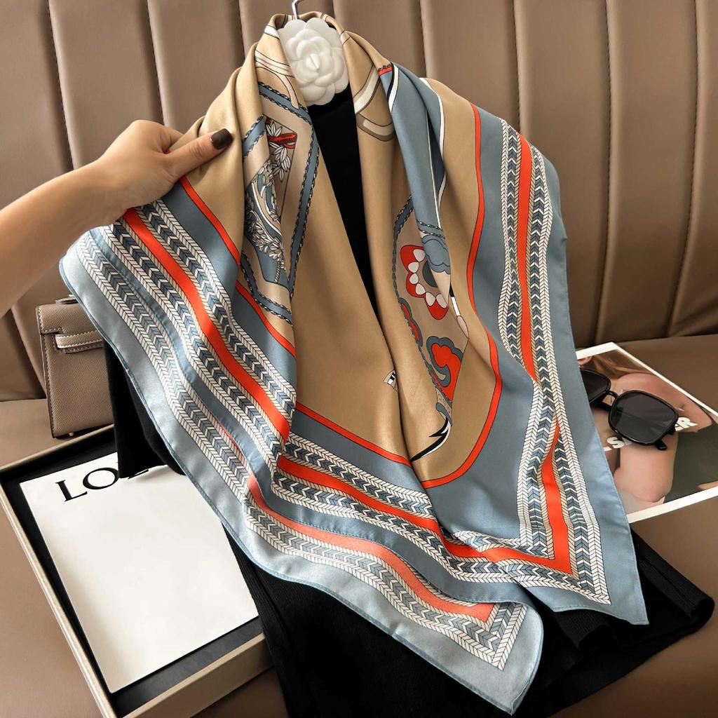 New 91cm large square scarf simulation silk elegant high-end decorative shawl women's silk scarf fashionable versatile professional scarf
