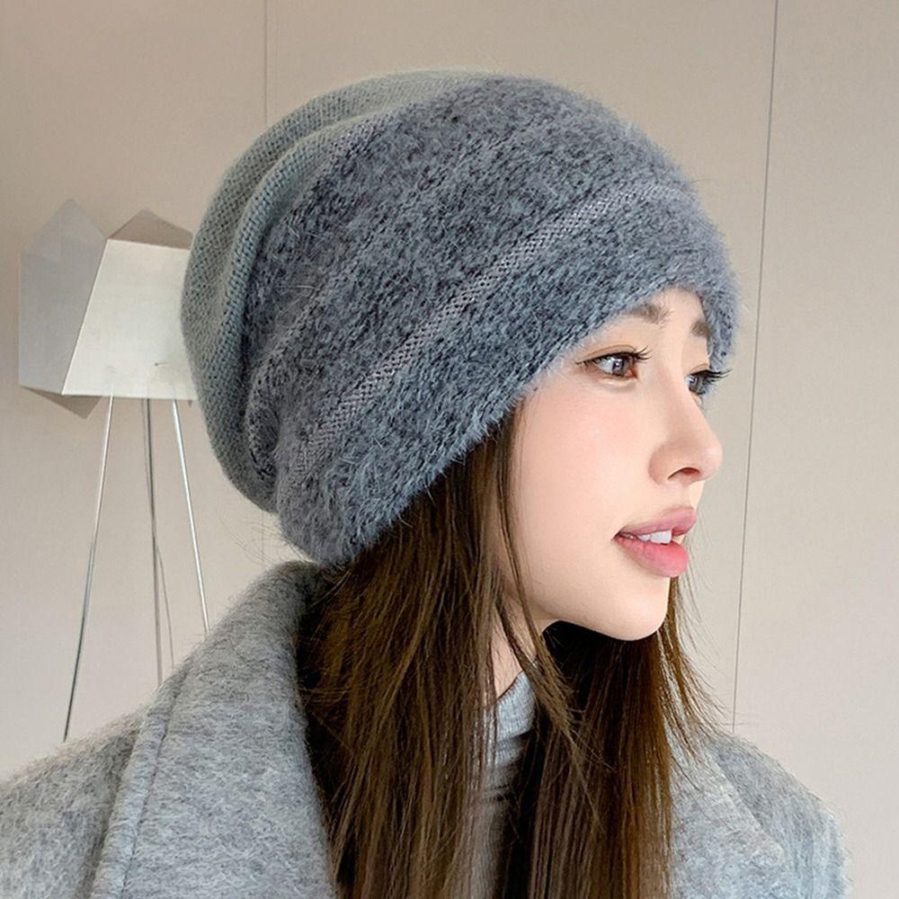 Утолщенная вязаная шапка, ветрозащитная шапка-пуловер, повседневные шапочки-боннет для женщин и девочек