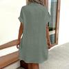 Women Button Down Shirt Dress Short Sleeve V Neck Long Blouse Loose Knee Length Midi Dress with Pocket