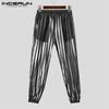 INCERUN Men Summer Mesh See Through Pants Summer Striped Long Trousers