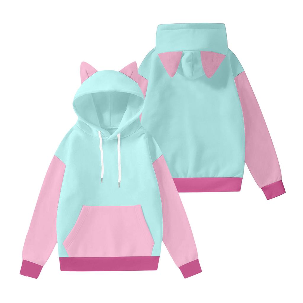 Children's Fashionable Lightweight Long-Sleeved Pullover Sweatshirt With Color Block Print And Ears