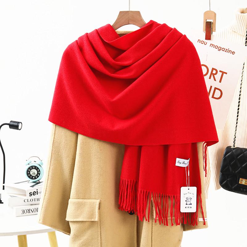 Women's Warm Wool-Feel Faux Cashmere Scarf - Thick, Plain Color Shawl for Autumn/Winter
