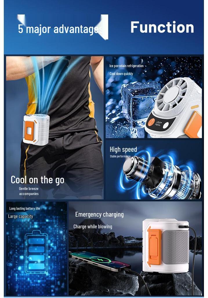 Portable 6000mAh Cross-body Waist Fan with Ice Pack for Outdoor and Construction Use - 2025 Model