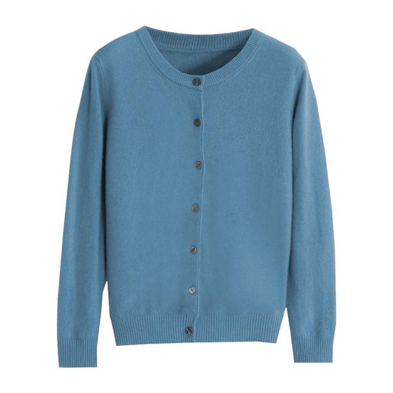 Женский вязаный свитер-пальто с круглым вырезом, длинными рукавами, однобортной застежкой, однотонный вязаный кардиган для повседневной носки