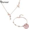 BAMOER 925 Sterling Silver Key Lock of Love Gold Color Necklaces Bracelets Jewelry Sets