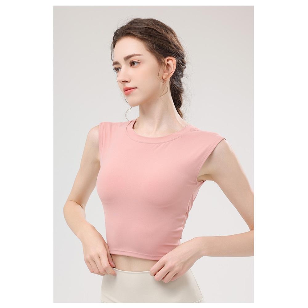 Летний новый костюм для йоги, жилет с нагрудной подушечкой для женщин, спортивный с коротким рукавом, с вырезом на спине, амортизирующий топ-жилет для йоги