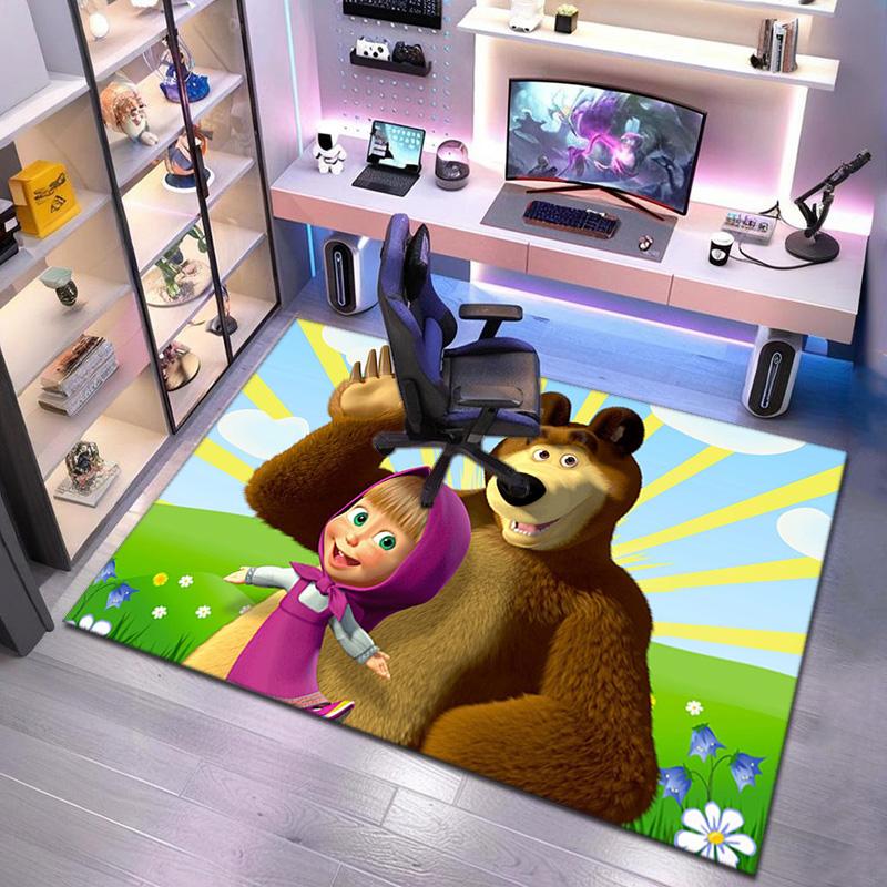 Russian animation Masha and the Bear Fairy Tale Cartoon Carpet Soft Home Living Room Bedroom Door Mat Outdoor Picnic Ground Mat rug T6