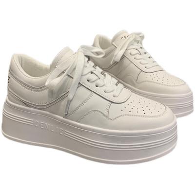 Супер Легкие Белые Туфли на Платформе Женские Новые Туфли Маффины Натуральная Кожа Чисто Белые Повседневные Универсальные Кроссовки с Увеличением Роста