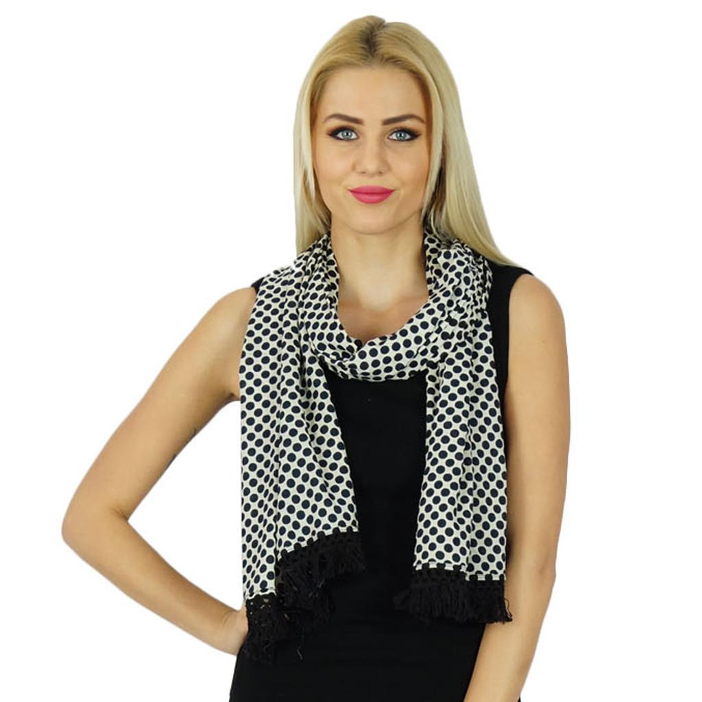 Bimba Women Long Cotton Scarf With Pom Pom Tassels Everyday Wear Soft Scarves - Colors