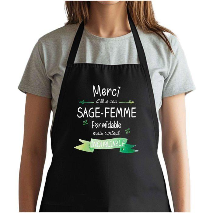 Tablier de cuisine - Merci Sage-Femme Inoubliable Femme - Noir - Coton résistant - Impression bretonne