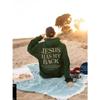 JESUS HAS MY BACK Velvet Hoodie Plain English Letter Slogan Print Kangaroo Pocket Drawstring Print Hoodie