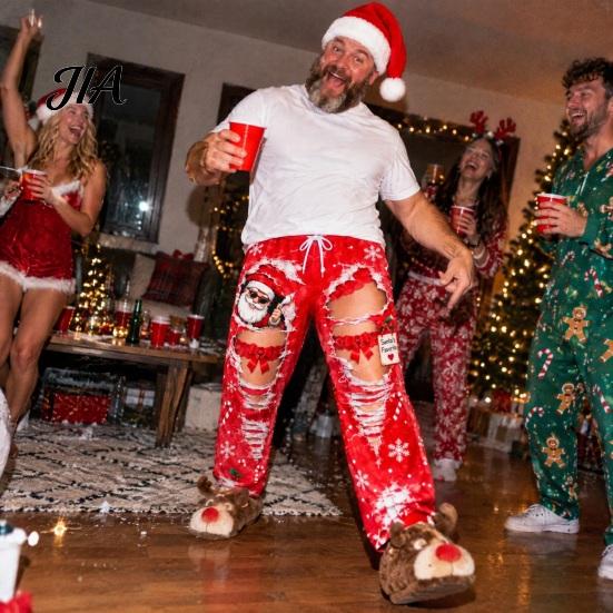 Cheeky Festive Printed Lounge Pants Men Christmas Pajama Pants, Funny Illusion Print Holiday Loungewear Bottoms, Elastic Gift for Boyfriend Waistband
