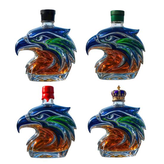 Стеклянный графин для виски в форме головы орла Декоративная бутылка для виски Прозрачная Уникальный подарок для коллекционеров виски, вина, коктейлей Подарок для бара Дисплей для бара Подарки для фанатов
