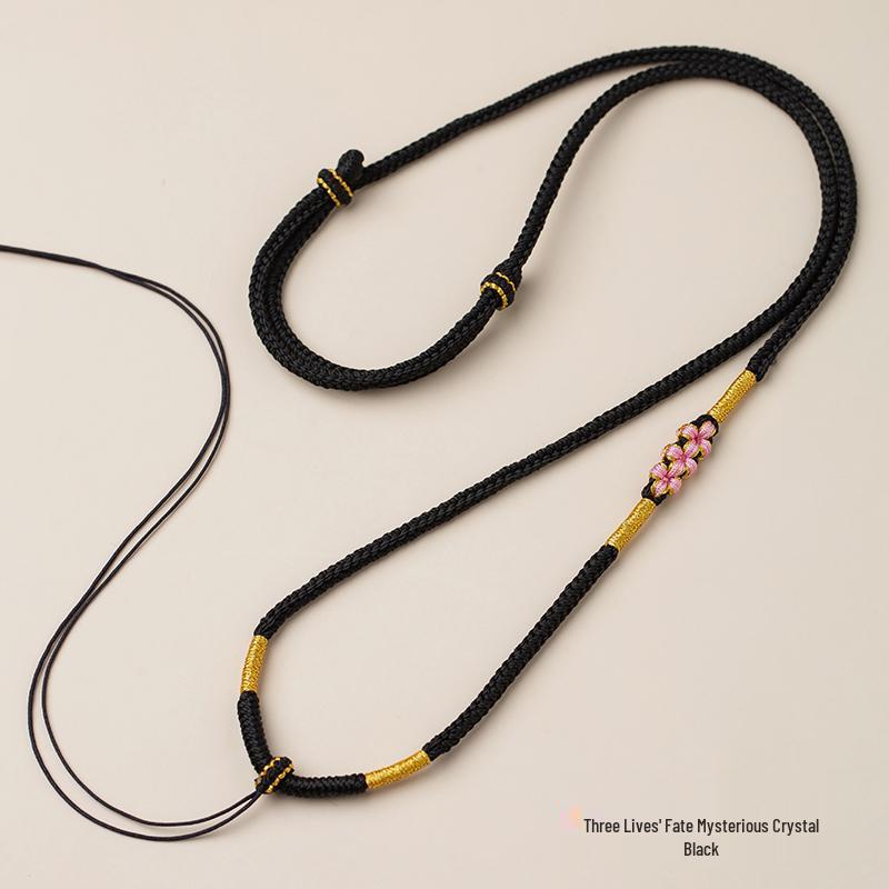 Премиальное ожерелье-узел «Цветок персика» ручной работы на веревке с акцентом из нефрита