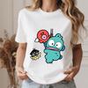 Hangyodon Hanging Out Print Casual Polyester Summer Fashion T Shirt for Women Soft Daily Wear Comfortable Loose Fit Top