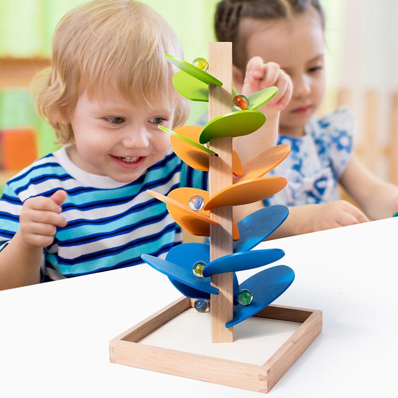 Kid Puzzle Spelling And Inserting Rainbow Tree Wooden Disassembly Track Ball Toy