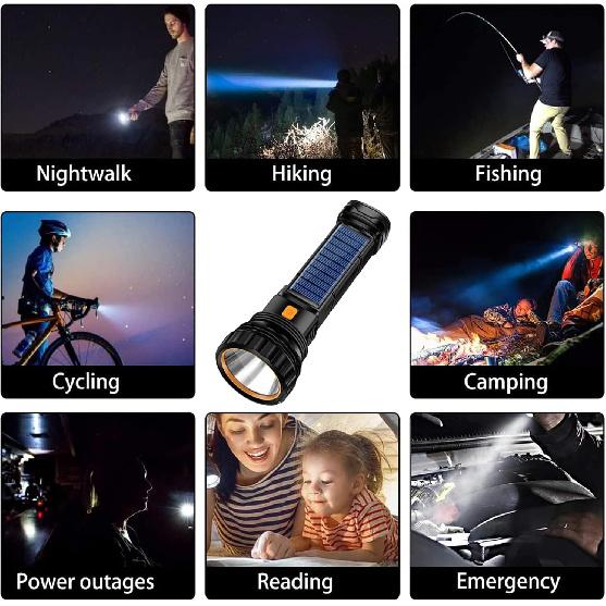E-SHIDAI Solar Flashlight, Rechargeable flashlights for Camping, Home