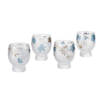Adelia Sake Glass Blue Four Seasons Set Cherry Autumn 145 мл Nippon Made in Japan Present in Cosmetic Box Gift For Birthday Gift 4-Children (синий