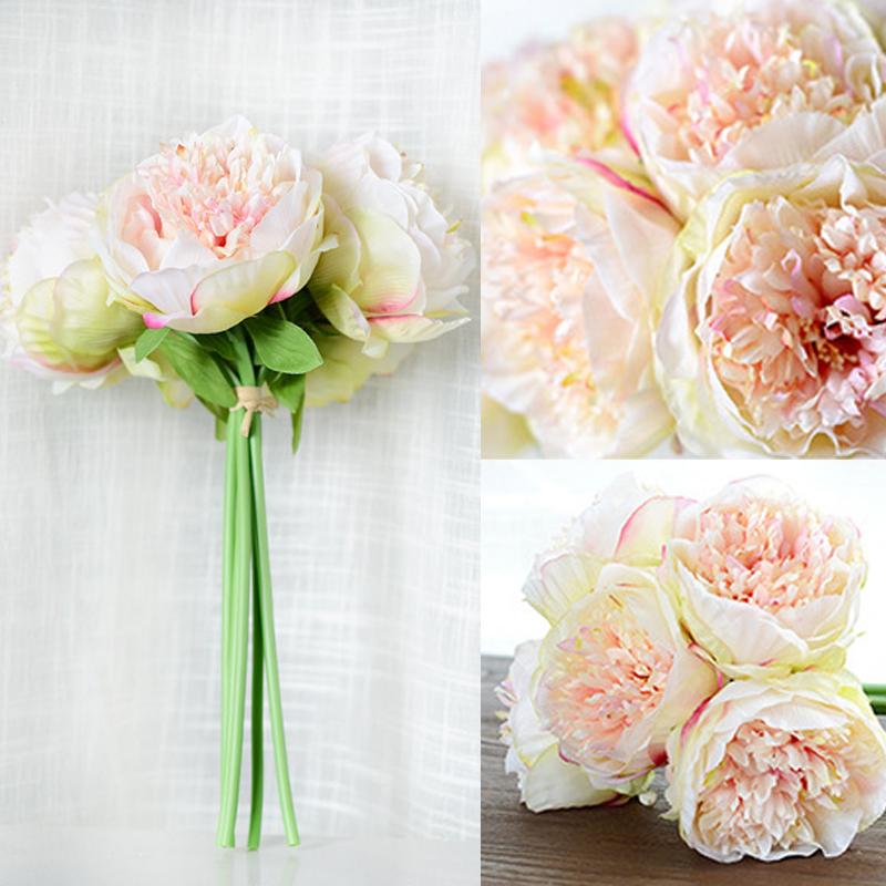 5 Head Big Peony Artifcial Silk Fake Flower Home Display Wedding Decor Bouquet