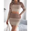 GMXIA Autumn and Winter Multi-color Long-sleeved Crop Top, Hip-hugging Skirt, Knitted Suit Women's Wear