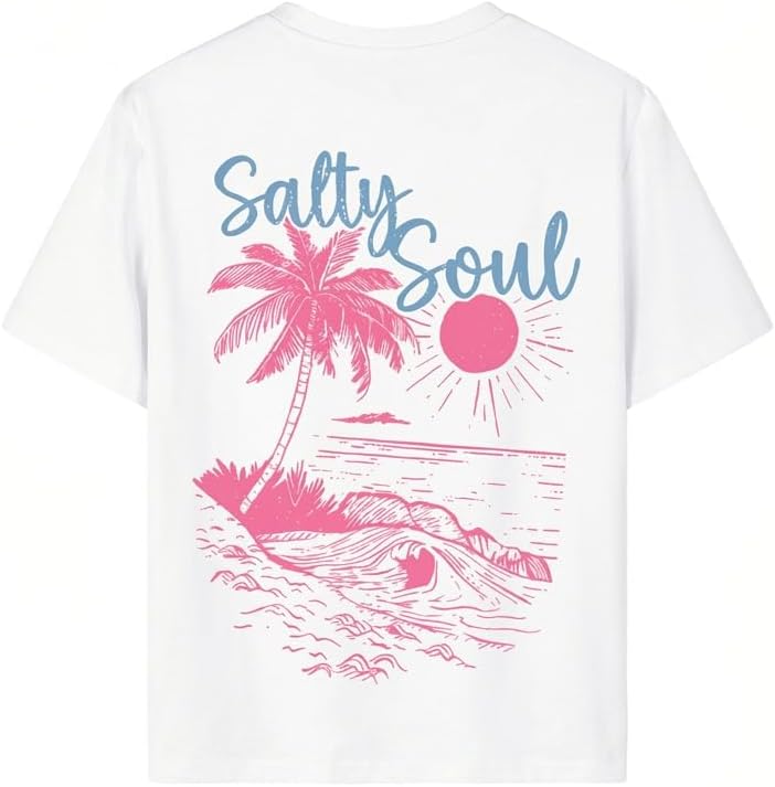 QJQ Girl's Graphic T Shirts Cute Short Sleeve Crewneck Tees Summer Tropical Trendy Preppy Tops Clothes