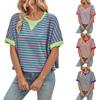 Women's Fashion Spring Summer Casual Oversized Striped Color Matching Round Neck Sleeve Top